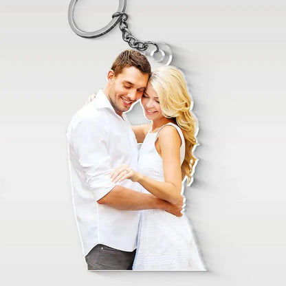 Personalized photo acrylic keychain for couples, stainless steel ring, romantic gift